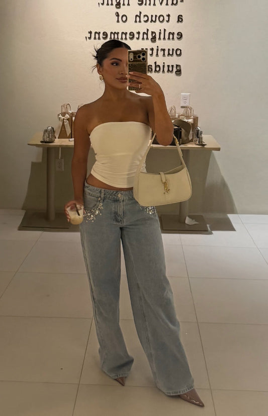 Clara Sequin Light Wash Denim Low Rise Jeans