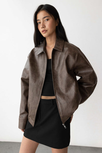 VEGAN LEATHER BOMBER JACKET