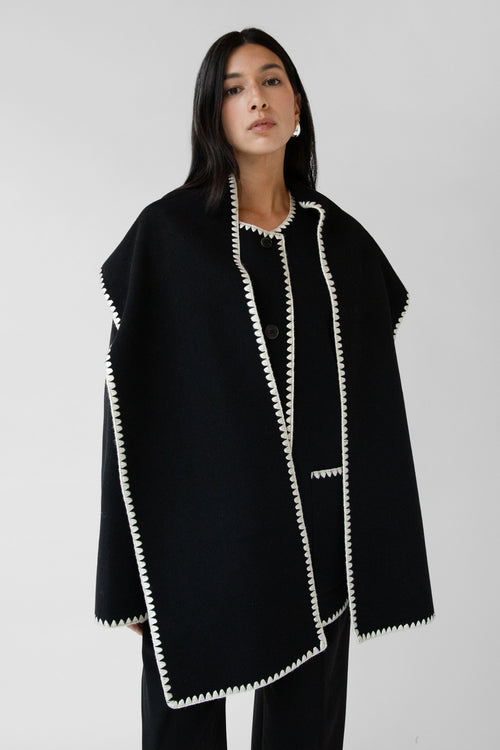 WOOL-BLEND CONTRAST STITCH SCARF JACKE