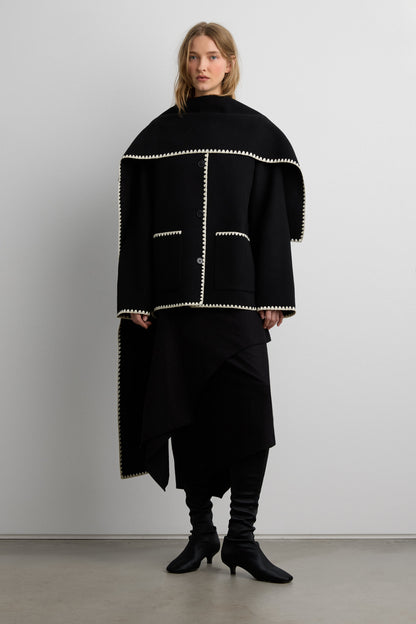 WOOL-BLEND CONTRAST STITCH SCARF JACKE
