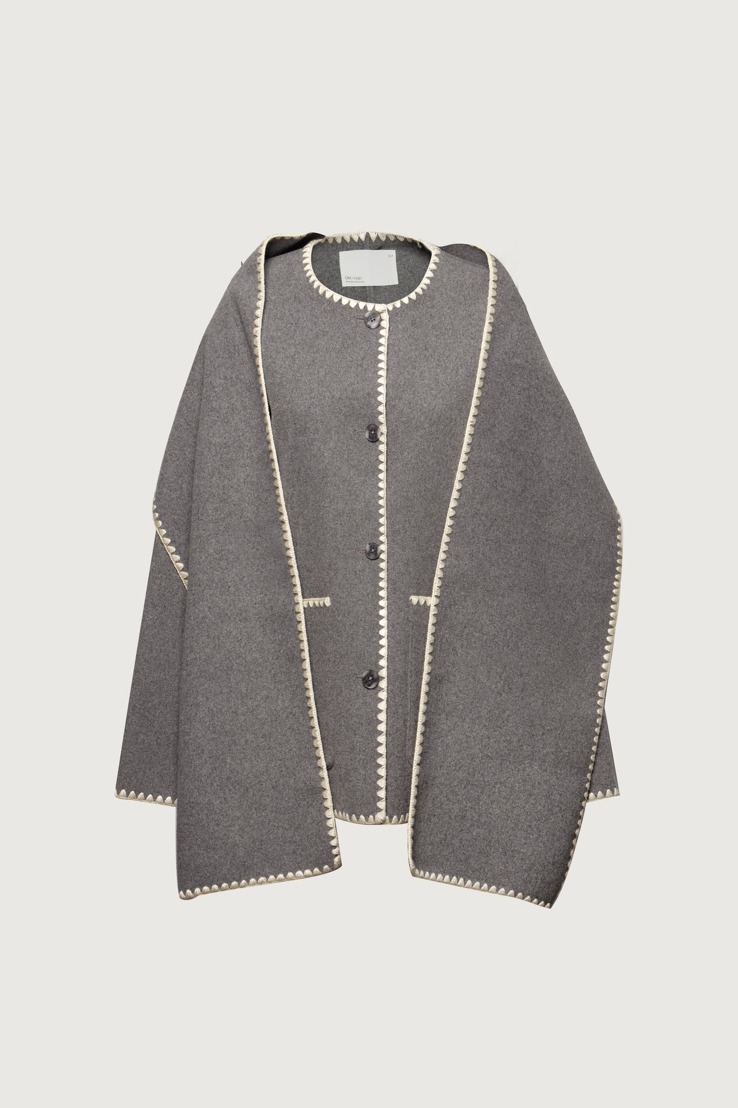 WOOL-BLEND CONTRAST STITCH SCARF JACKE