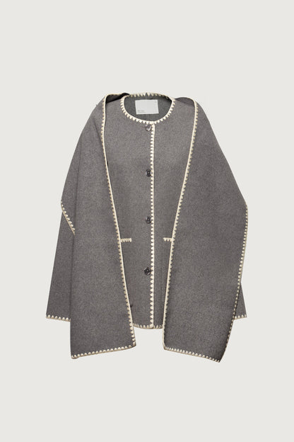 WOOL-BLEND CONTRAST STITCH SCARF JACKE