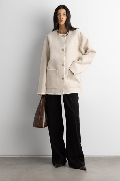 WOOL-BLEND CONTRAST STITCH SCARF JACKE