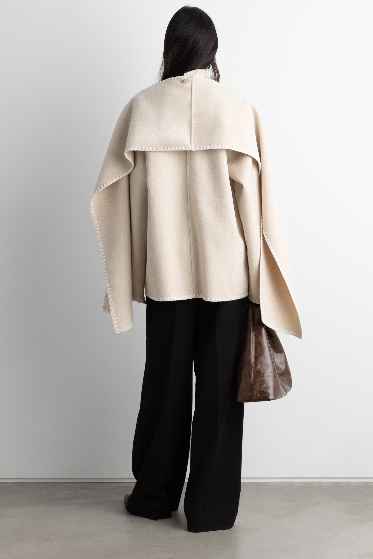 WOOL-BLEND CONTRAST STITCH SCARF JACKE