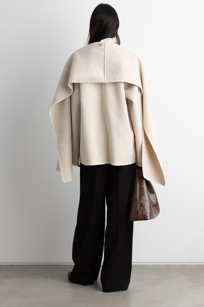 WOOL-BLEND CONTRAST STITCH SCARF JACKE