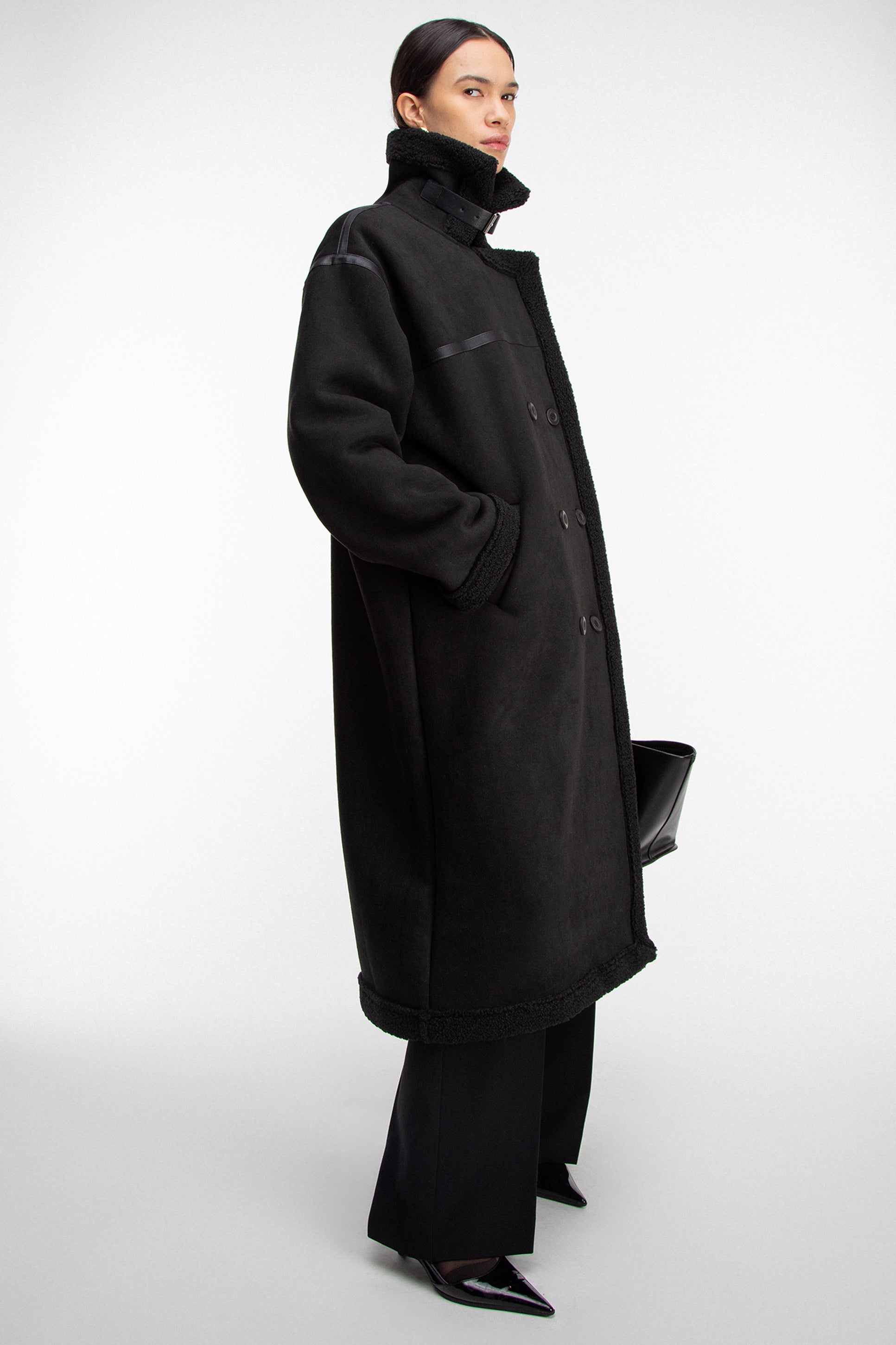 LONG VEGAN SUEDE SHERPA COAT