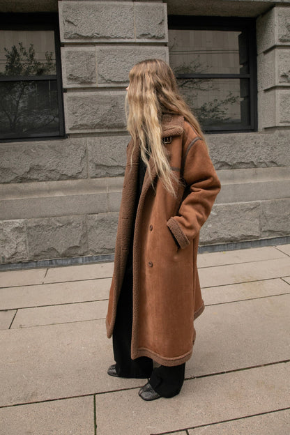 LONG VEGAN SUEDE SHERPA COAT