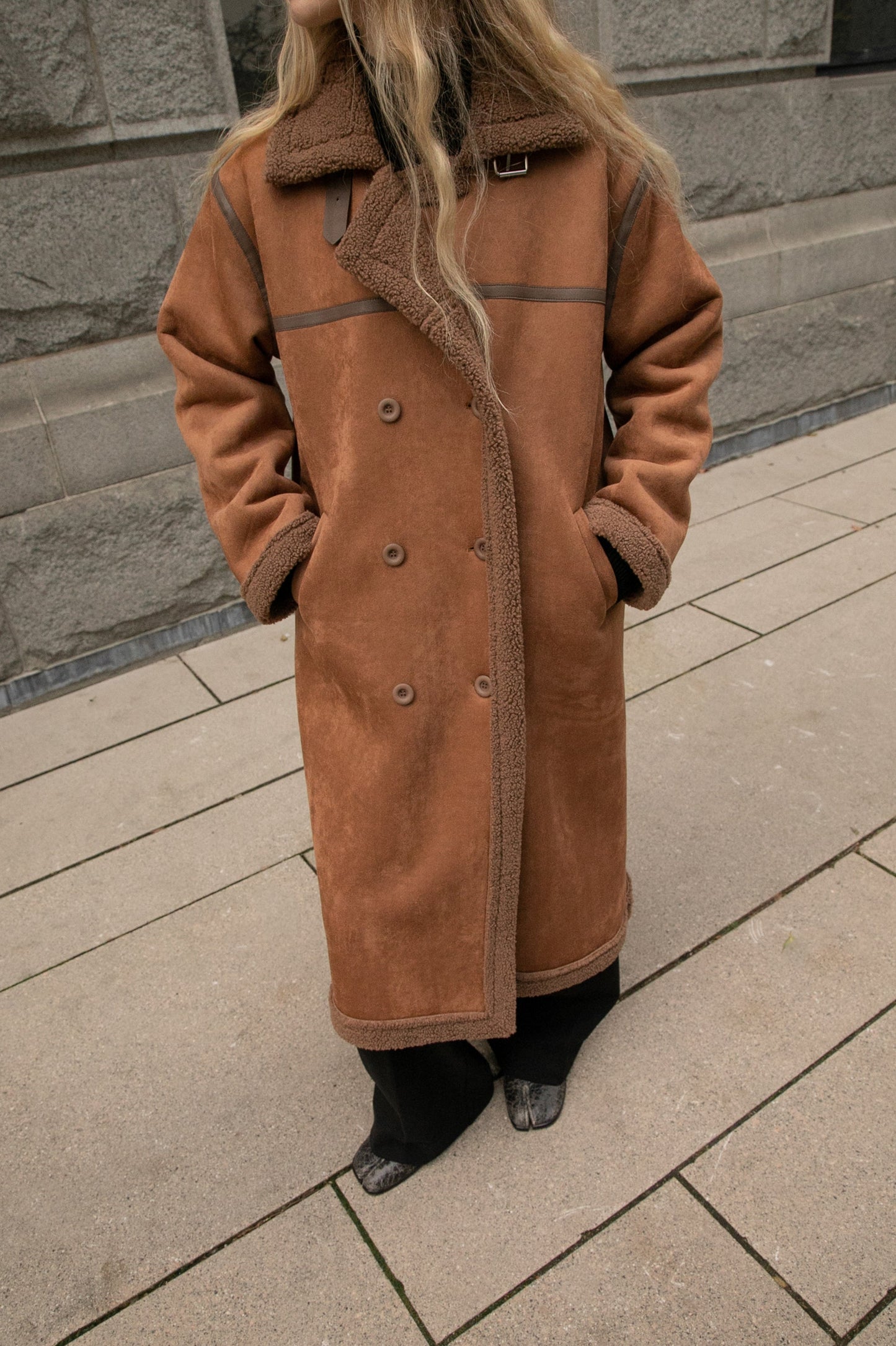 LONG VEGAN SUEDE SHERPA COAT