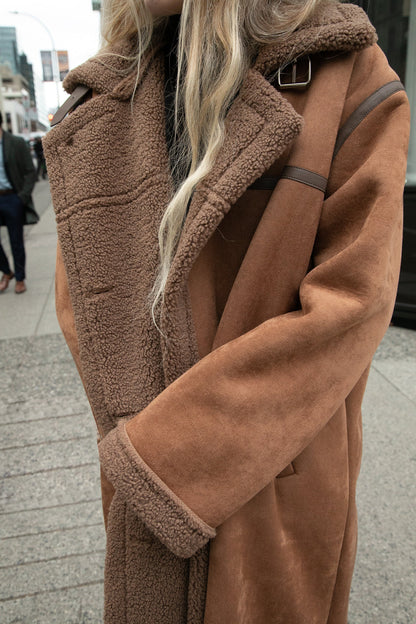 LONG VEGAN SUEDE SHERPA COAT