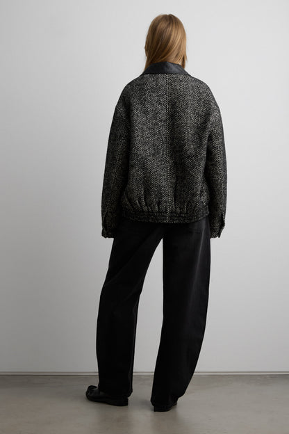 WOOL BLEND HERRINGBONE BOMBER JACKET