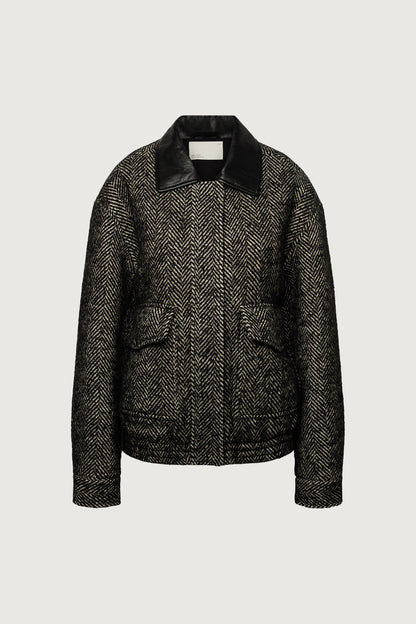 WOOL BLEND HERRINGBONE BOMBER JACKET