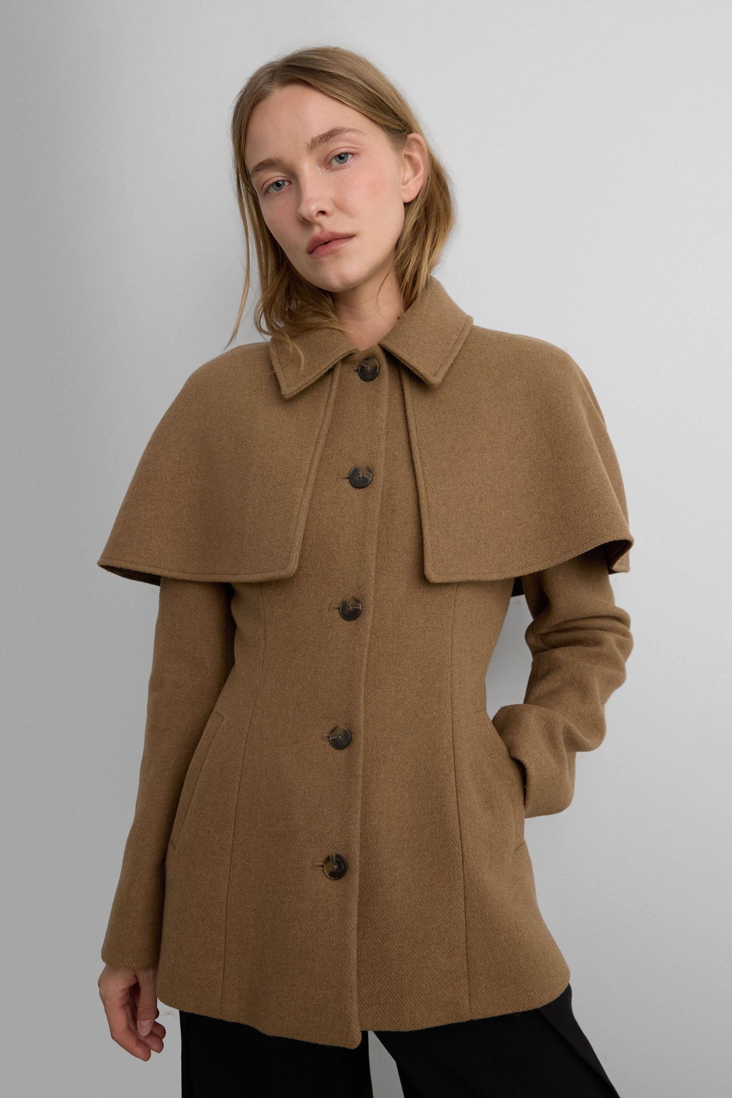WOOL-BLEND COAT WITH CAPE