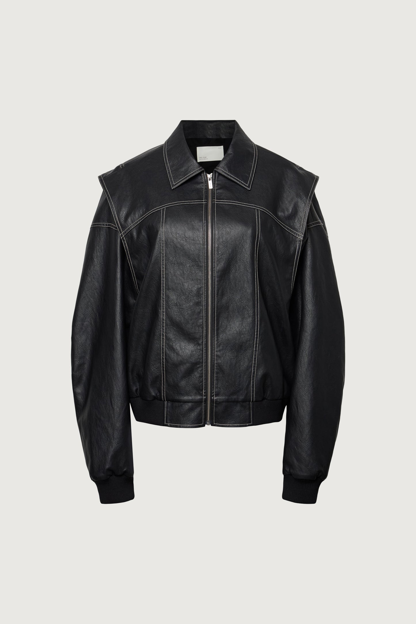 LAYERED DETAIL CONTRAST STITCH VEGAN LEATHER BOMBER