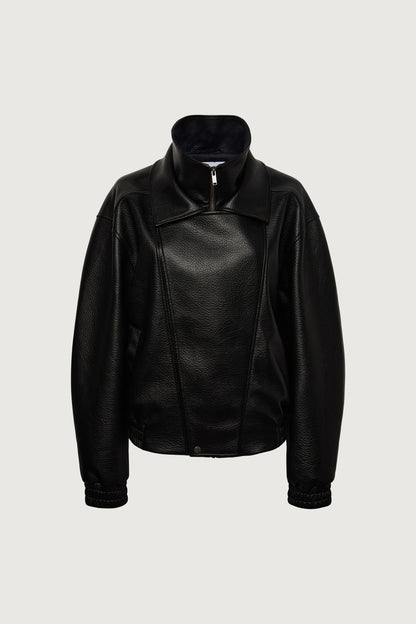 VEGAN LEATHER DOUBLE COLLAR BIKER JACKET