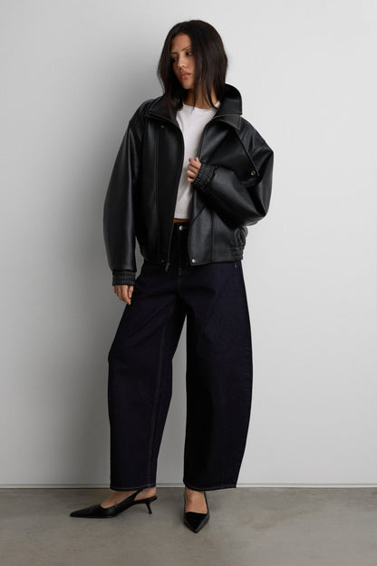 VEGAN LEATHER DOUBLE COLLAR BIKER JACKET