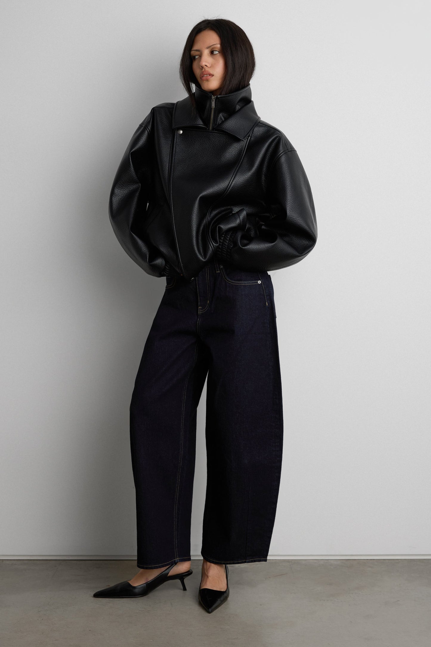 VEGAN LEATHER DOUBLE COLLAR BIKER JACKET