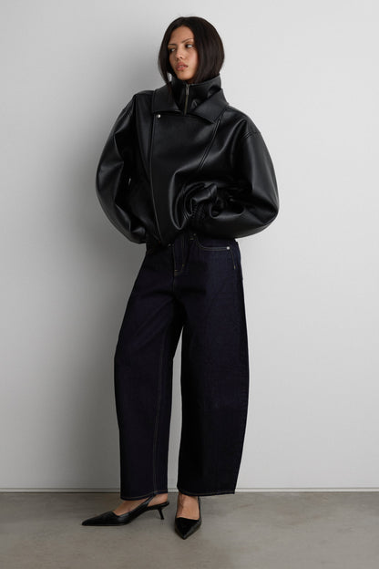 VEGAN LEATHER DOUBLE COLLAR BIKER JACKET