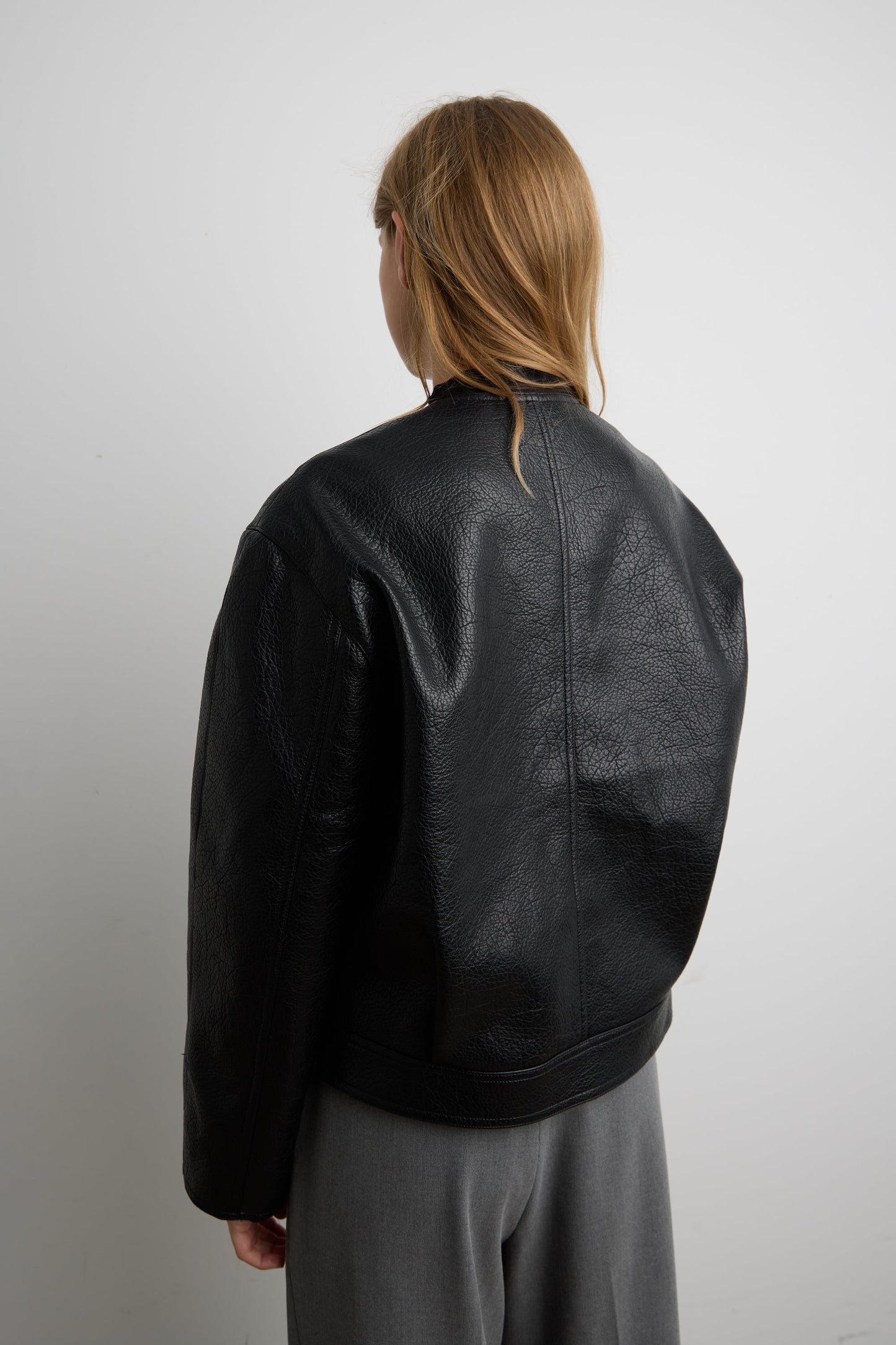 COLLARLESS VEGAN LEATHER JACKET