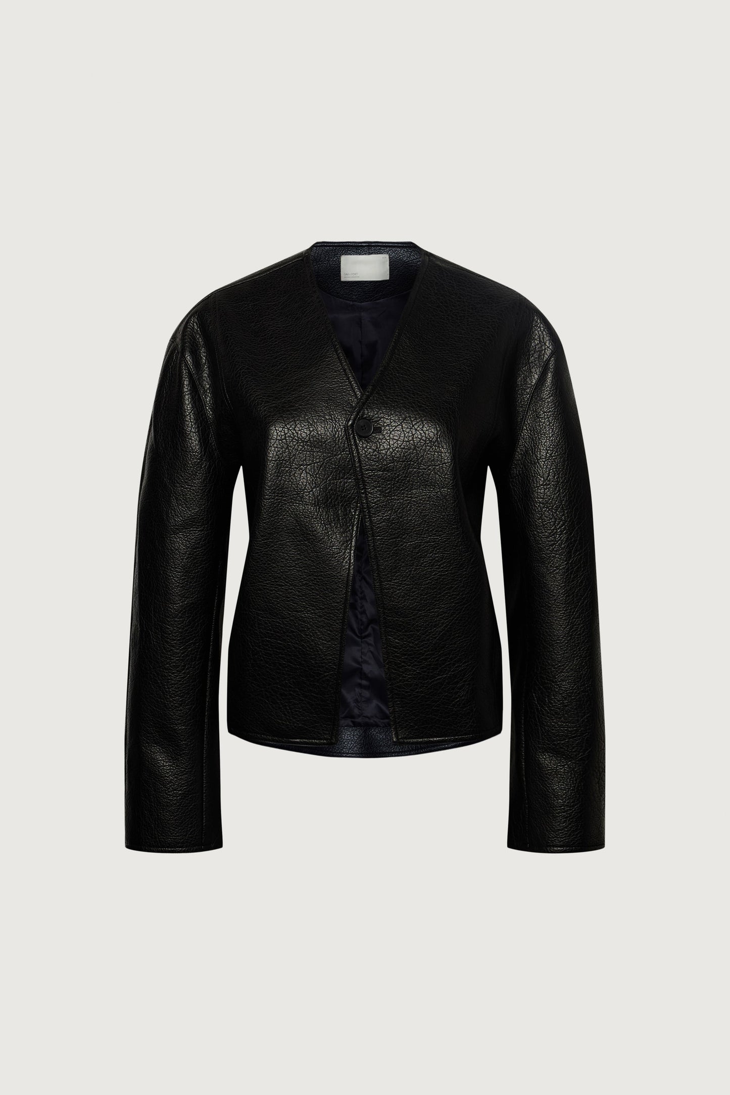 COLLARLESS VEGAN LEATHER JACKET