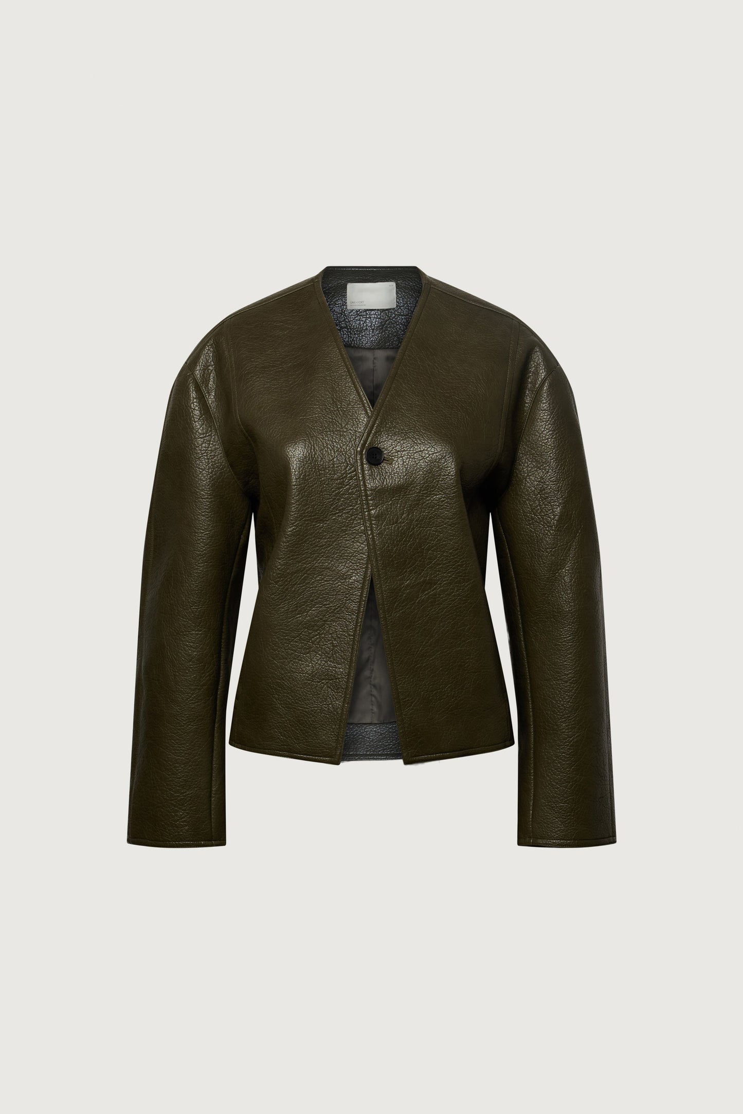 COLLARLESS VEGAN LEATHER JACKET