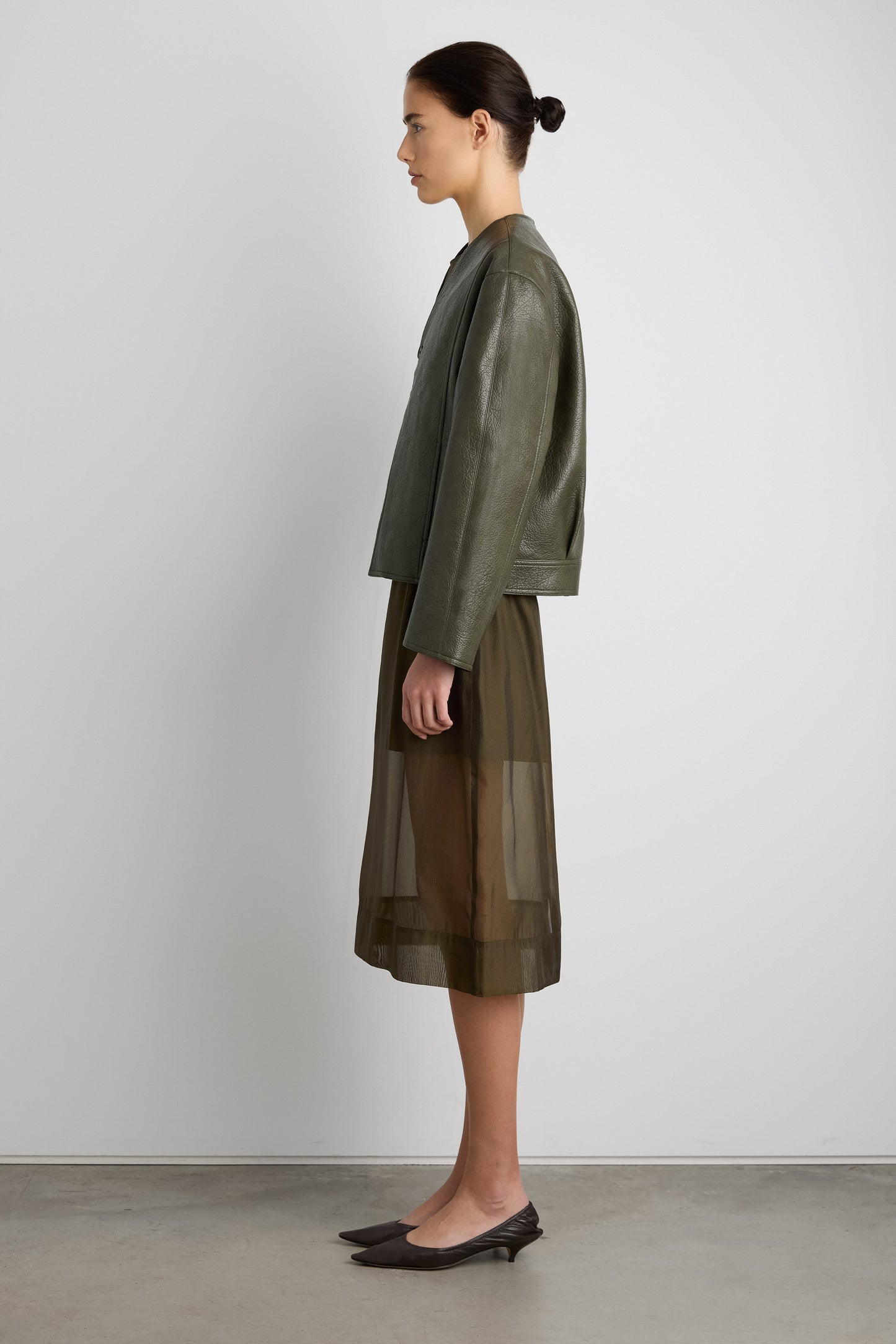 COLLARLESS VEGAN LEATHER JACKET