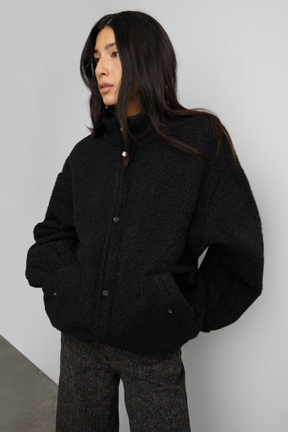 OVERSIZED BOUCLE JACKET WITH SNAP DETAIL