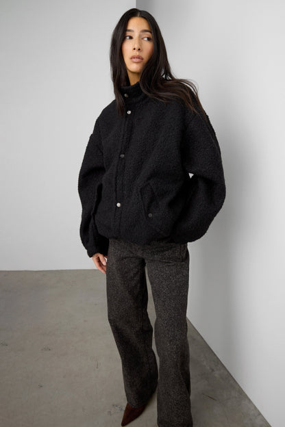 OVERSIZED BOUCLE JACKET WITH SNAP DETAIL