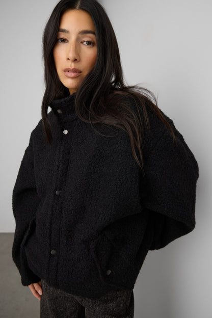 OVERSIZED BOUCLE JACKET WITH SNAP DETAIL