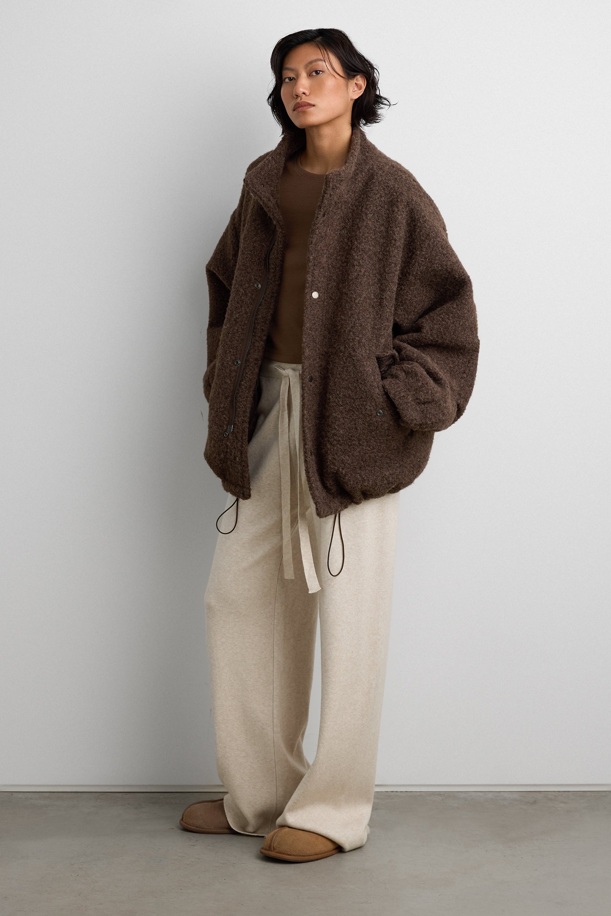 OVERSIZED BOUCLE JACKET WITH SNAP DETAIL