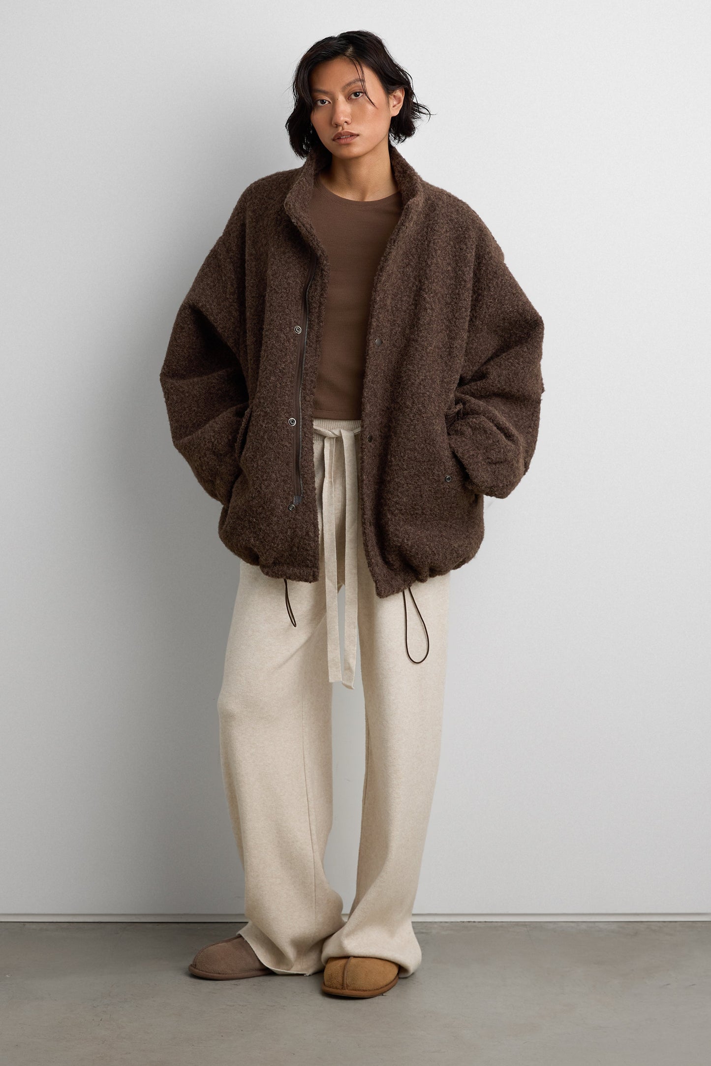 OVERSIZED BOUCLE JACKET WITH SNAP DETAIL