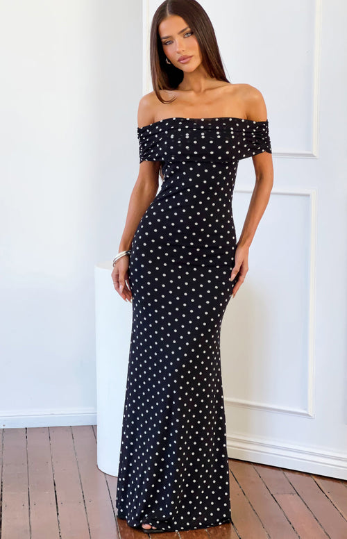 Cole Black Polka Mesh Maxi Dress - PRE ORDER