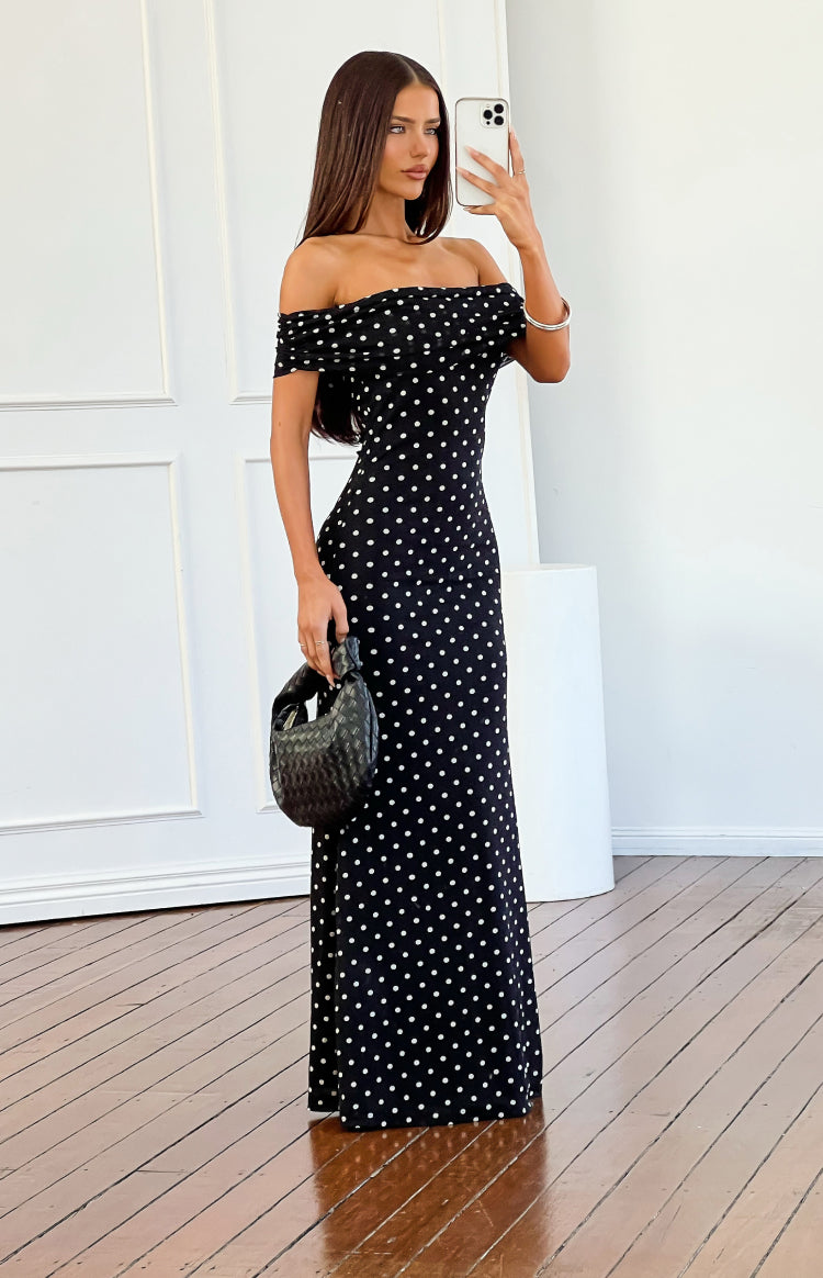 Cole Black Polka Mesh Maxi Dress - PRE ORDER