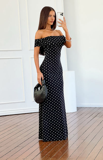 Cole Black Polka Mesh Maxi Dress - PRE ORDER