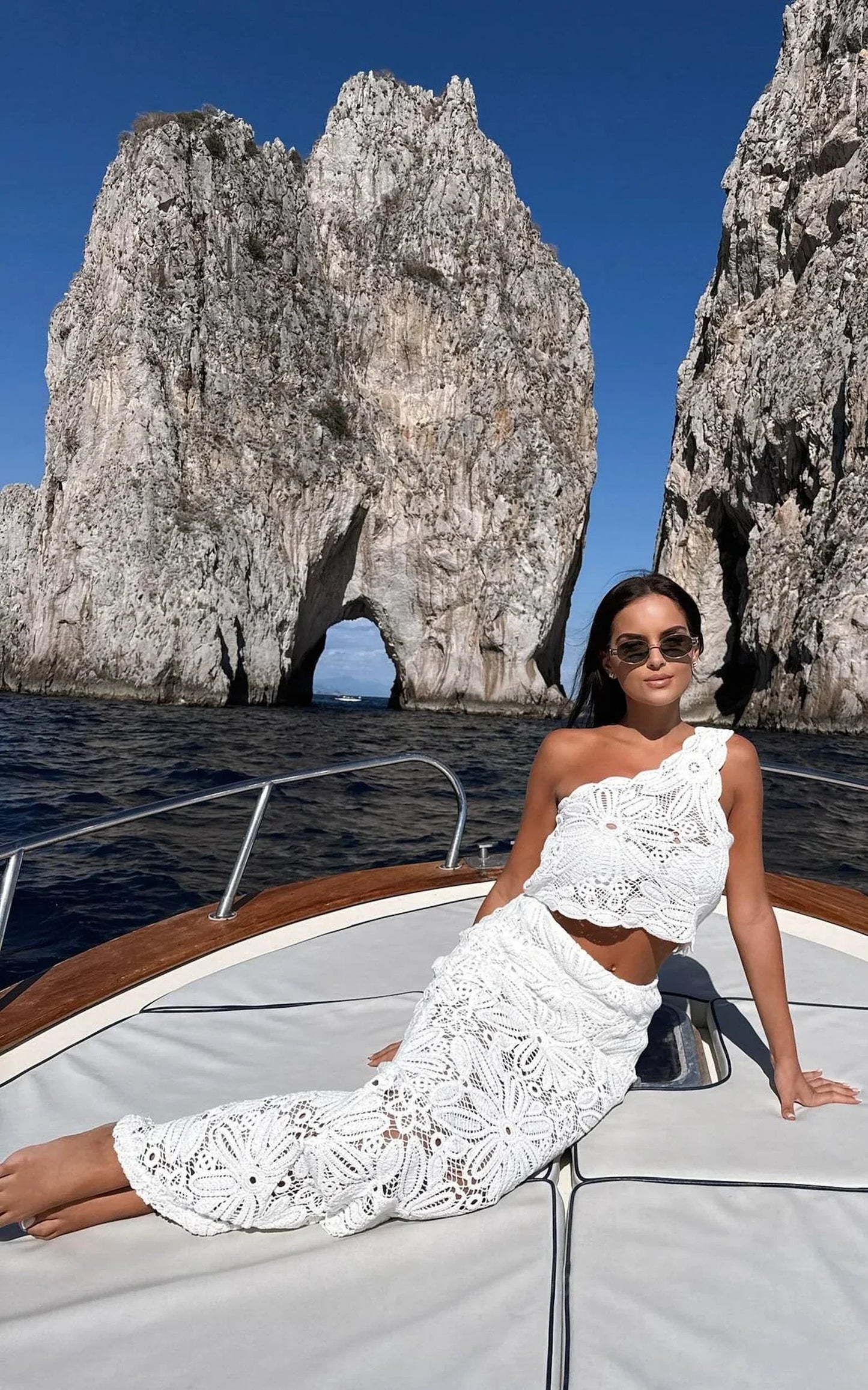 Charlene Maxi Skirt - Crochet Fit And Flare Skirt in White