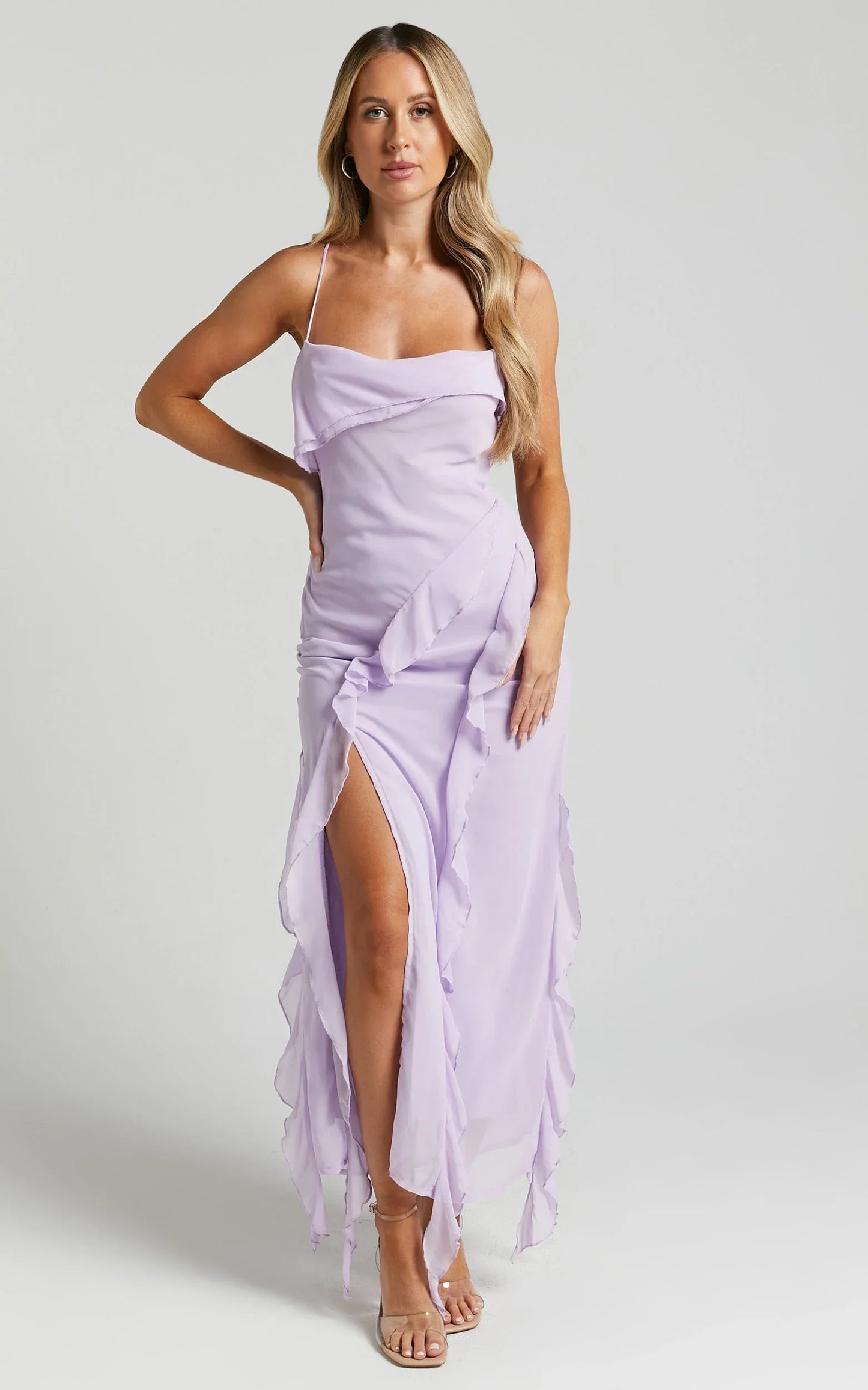 Connie Midi Dress - Ruffle Detail Dress in Lilac