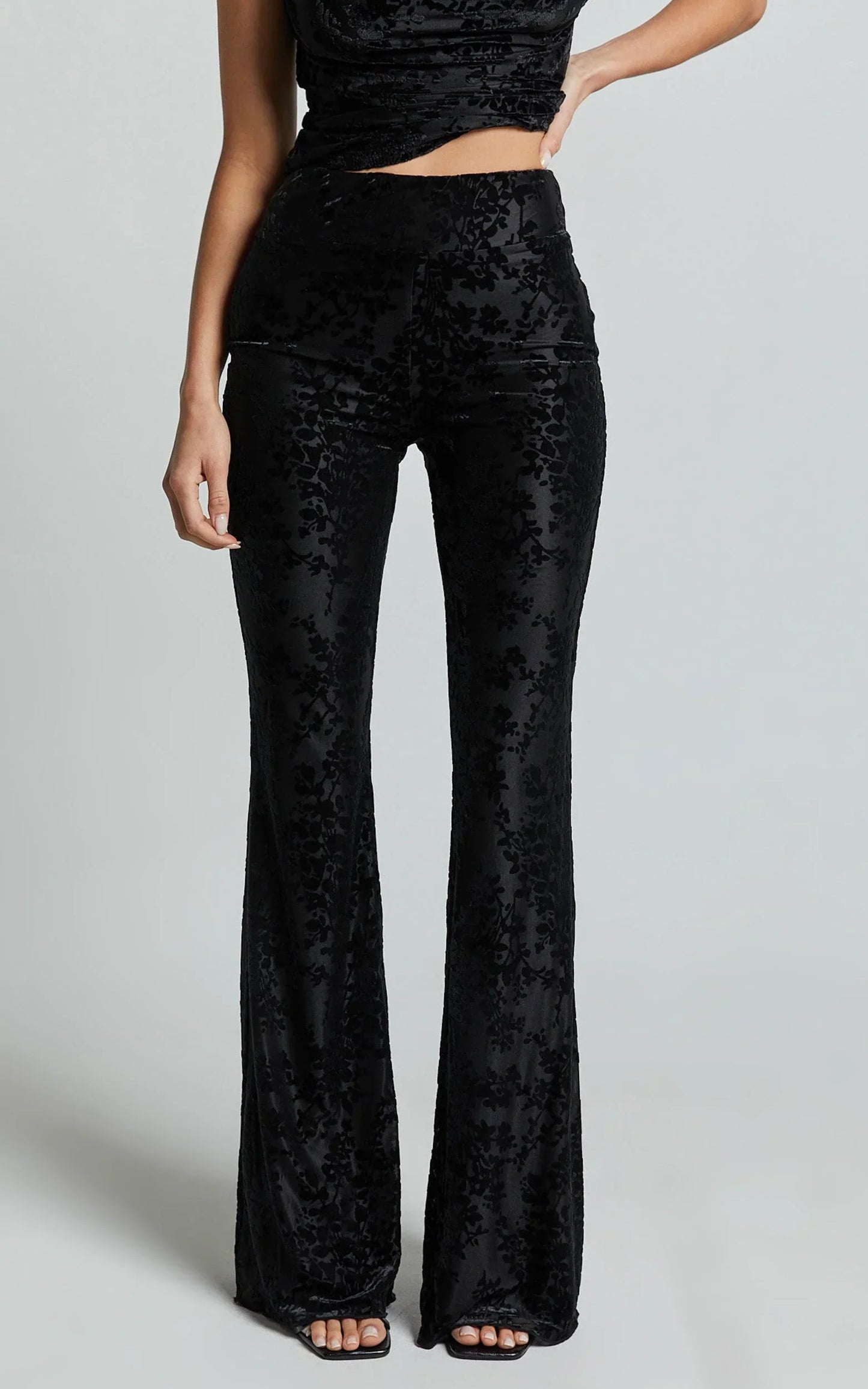 Christina Pants - Mid Waist Burnout Pants in Black