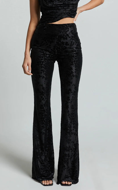 Christina Pants - Mid Waist Burnout Pants in Black