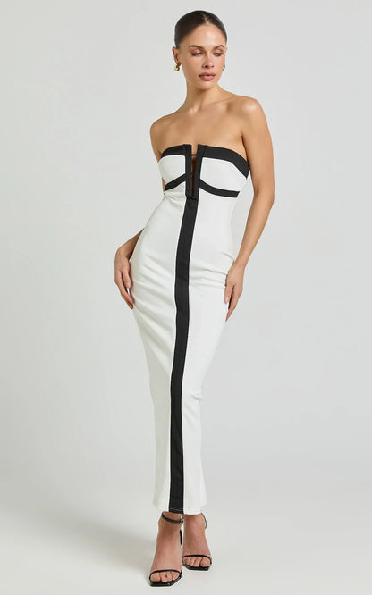 Catherine Midi Dress - Strapless Cup Bust Pencil Dress in White