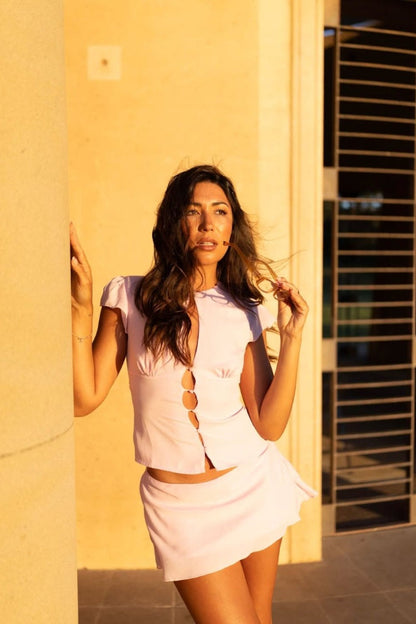 Delta Pink Keyhole Woven Top