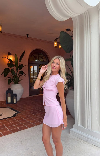 Delta Pink Keyhole Woven Top
