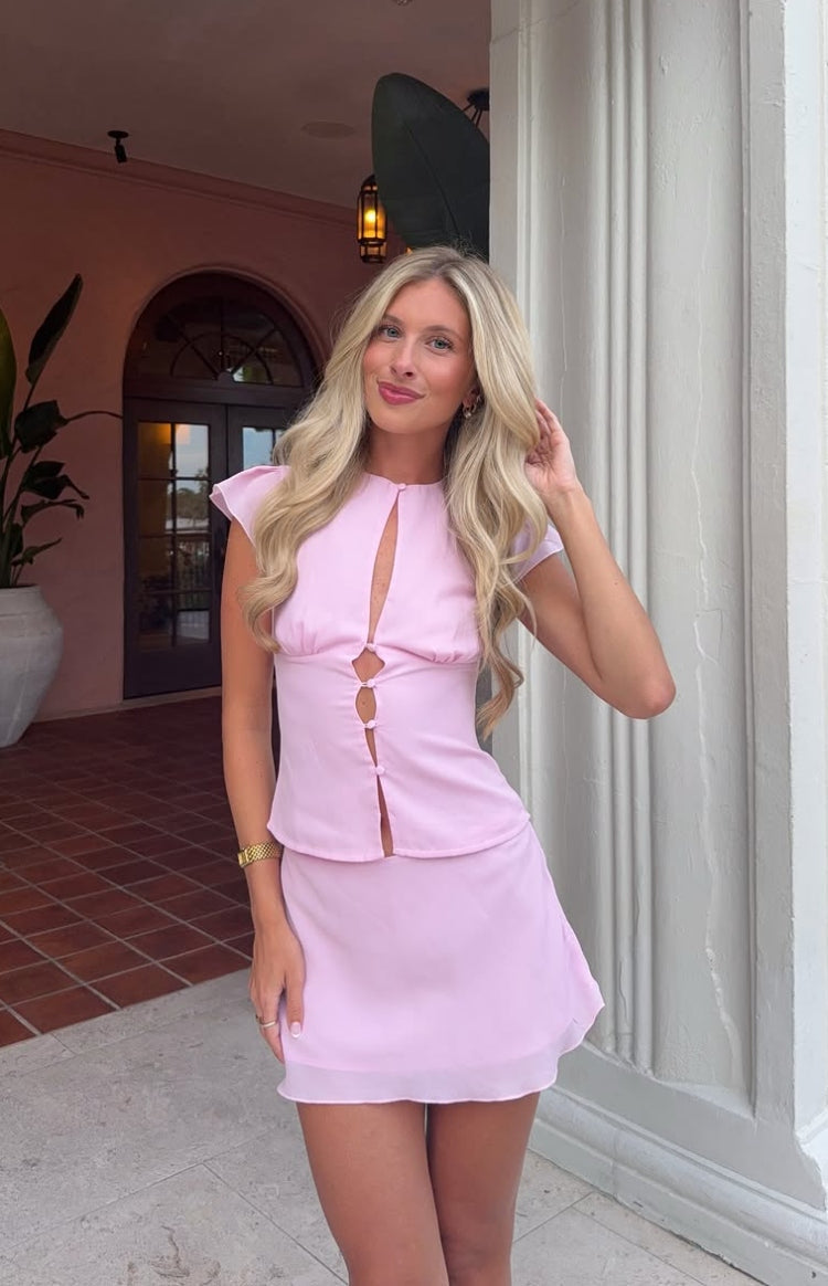 Delta Pink Keyhole Woven Top