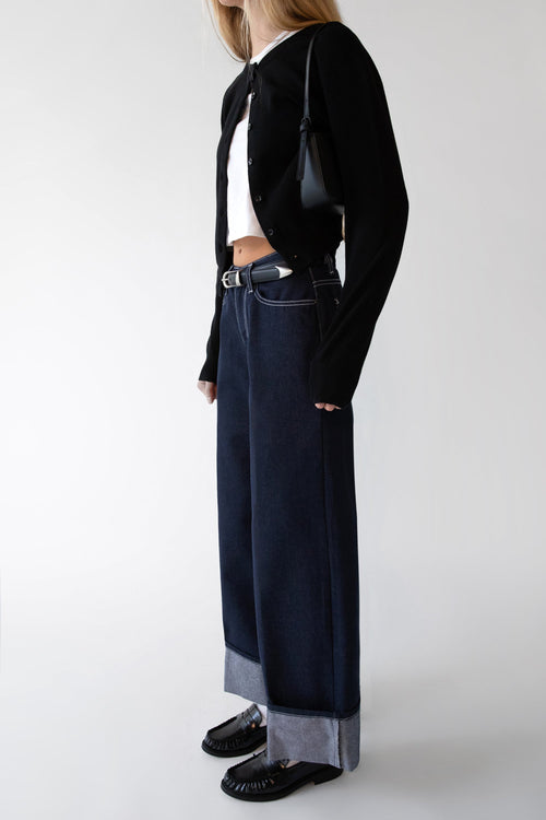 DARK BLUE HIGH-RISE CUFFED JEAN