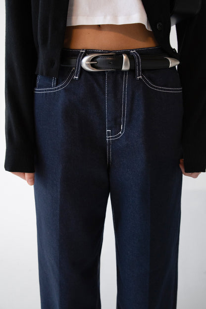 DARK BLUE HIGH-RISE CUFFED JEAN