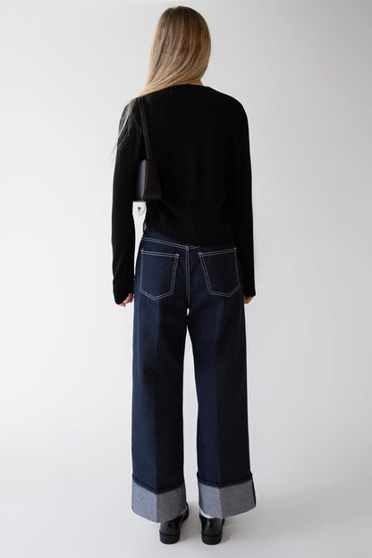 DARK BLUE HIGH-RISE CUFFED JEAN