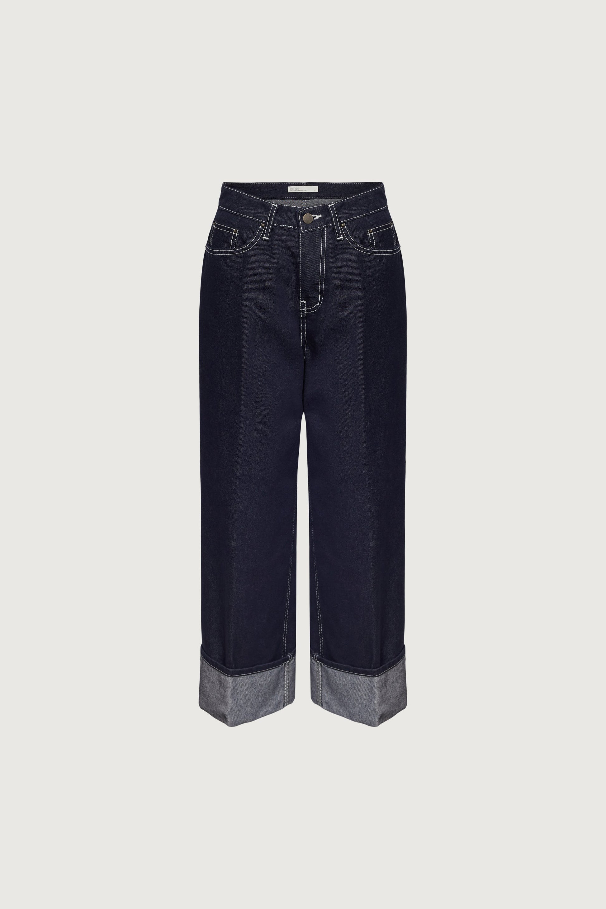 DARK BLUE HIGH-RISE CUFFED JEAN