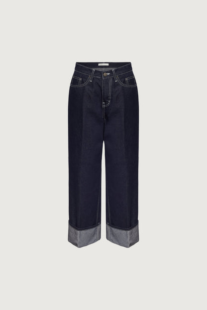 DARK BLUE HIGH-RISE CUFFED JEAN