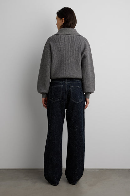 MID-RISE BARREL LEG BOUCLE TEXTURED JEAN