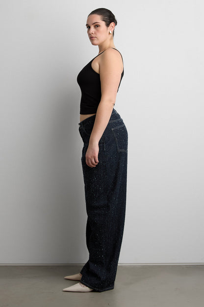 MID-RISE BARREL LEG BOUCLE TEXTURED JEAN