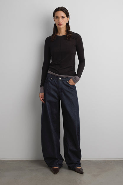 HERRINGBONE STUDDED BARREL JEAN