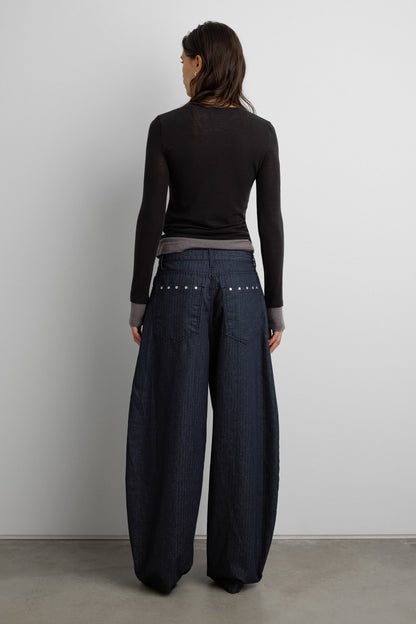 HERRINGBONE STUDDED BARREL JEAN